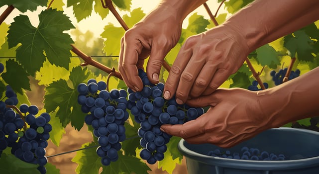 A person picking grapes from a vineyard photo
