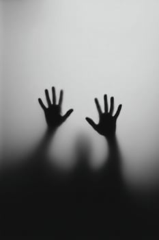 Shadowy hands reaching out against a light background photo