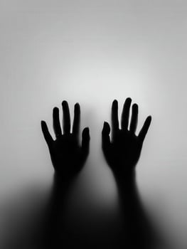 Hands reaching out against a soft, illuminated background photo