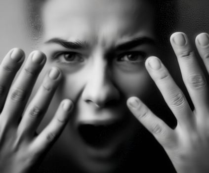 Expressive portrayal of anguish and intense emotion in a close-up photo