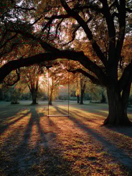 Swing hanging from a tree in a serene autumn park photo