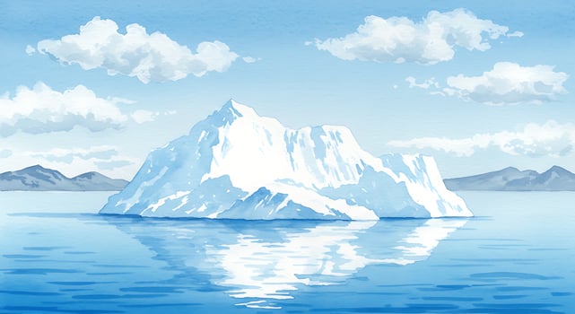 Iceberg in the ocean with mountains and clouds photo