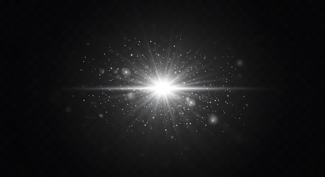 A bright star with a white light on a black background photo