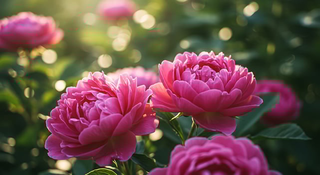 Pink peonies are blooming in the sun photo