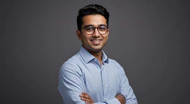 A man in glasses and a blue shirt photo