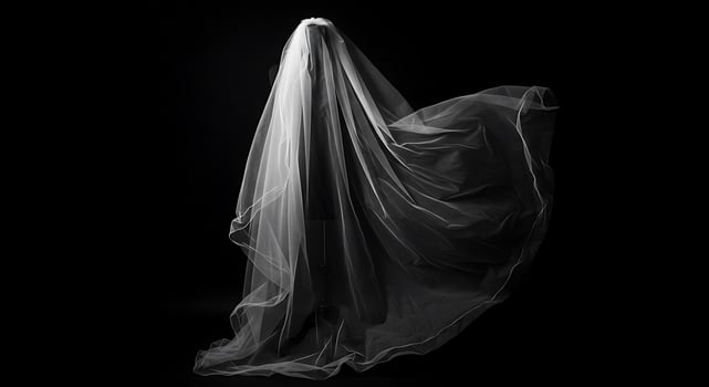 A bride is standing in front of a black background photo