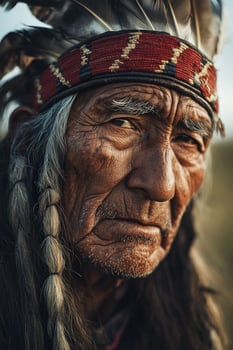 Portrait of a wise elder with traditional headdress in natural light photo