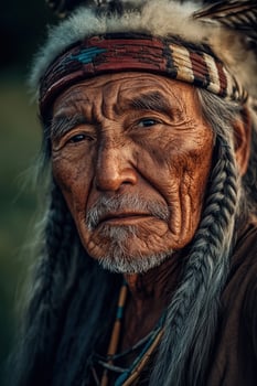 An old native man with a headdress photo