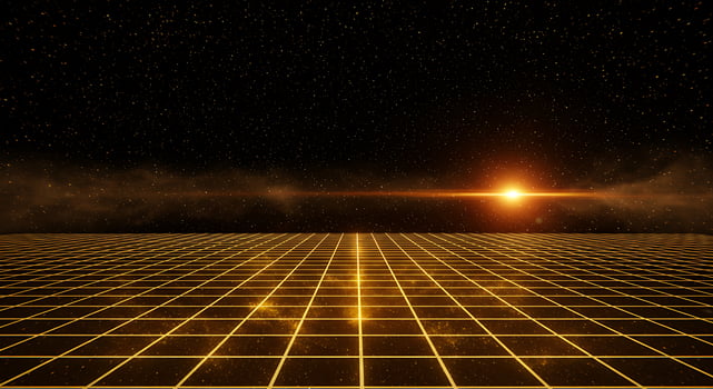 Golden grid background with stars and sun photo