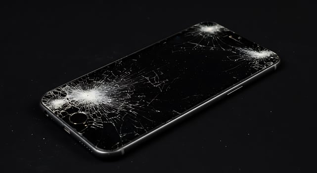 A cracked cell phone with a shattered screen photo