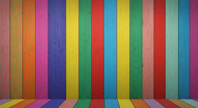 Colorful wooden wall background with a rainbow stripe pattern photo