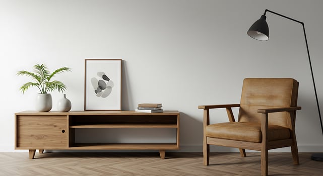 A chair and a lamp in a room photo