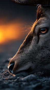 Majestic deer resting at sunset revealing intricate details of its face photo