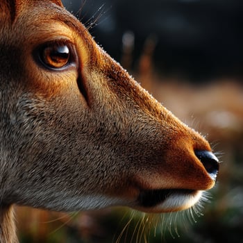Close-up view of a deer's face showcasing intricate details in nature photo