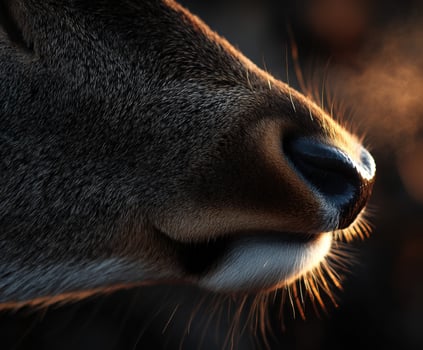 Close-up of a deer's snout in the early morning light during winter photo