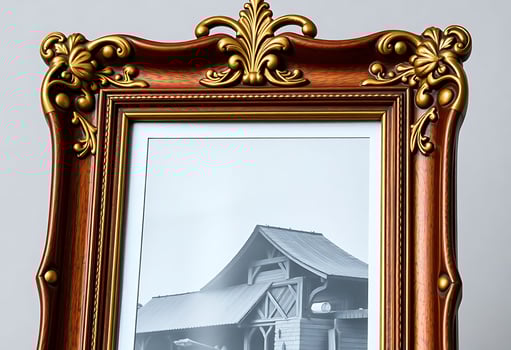 picture frame with a picture of a barn photo