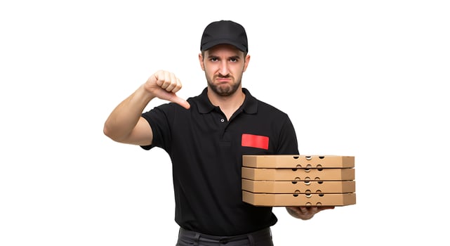 A man holding a pizza box with his thumb up photo