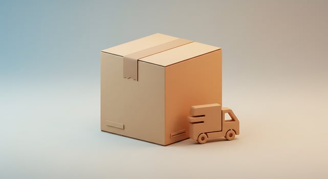 A cardboard box with a toy car on top photo