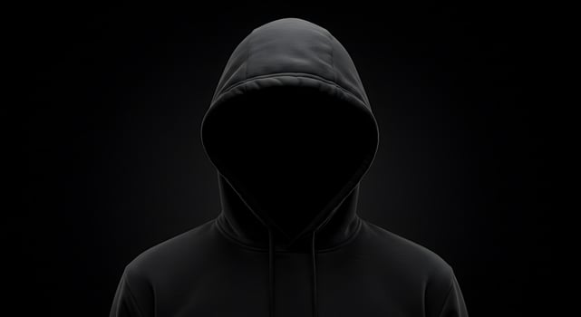 A black hooded sweatshirt with a face on it photo