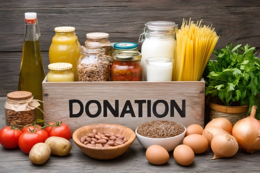 Essential food items for donation box display photo