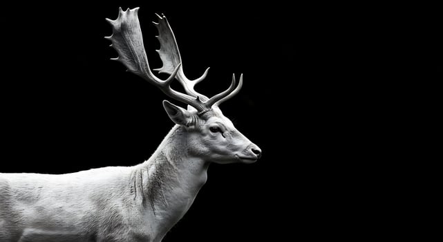 A white deer with large antlers on a black background photo