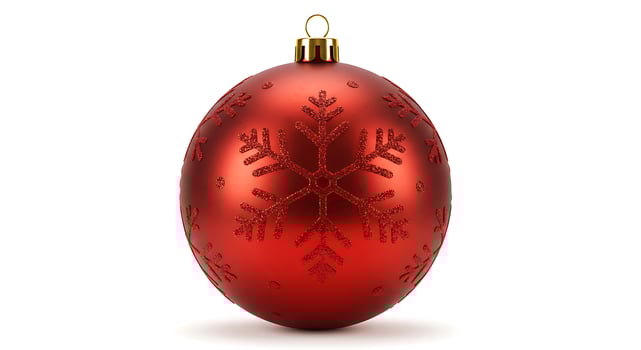 Red christmas ball with snowflake on white background photo