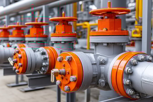 Industrial valves regulating flow in a pipeline network photo
