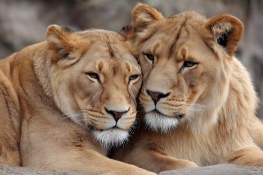 Two lions resting together in harmony photo