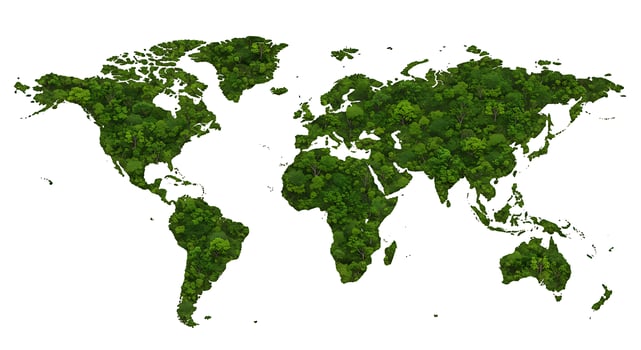 A world map made of green leaves photo