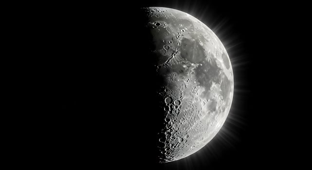 The moon is shown in the dark sky with a bright light shining photo