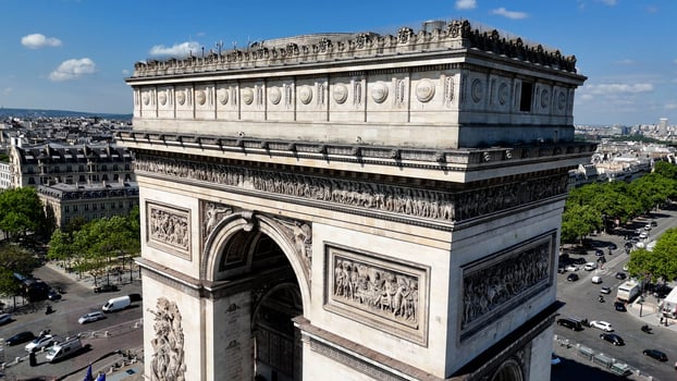Aerial View of triumphal arch in Paris France Island in France.. Beauty Scenery. photo