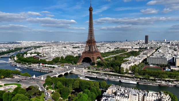 Famous Paris Skyline in Paris France Island in France . Beautiful Background. photo