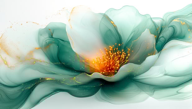 Turquoise flower with gold accents. A turquoise flower with intricate details and golden highlights adds elegance to the composition. photo