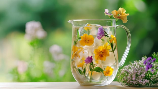Floral Infused Water in Glass Pitcher photo