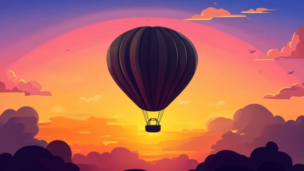 Dark Hot Air Balloon Silhouette at Sunset photo
