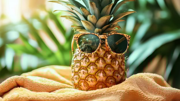 Pineapple Wearing Sunglasses on Orange Towel photo