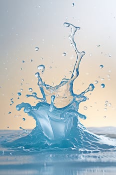 High Speed Photo of Water Splash in Mid Air with Bright Serene Aesthetic on Creamy White Gradient Background