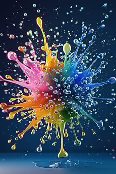 Colorful Liquid Splash in Mid Air on Dark Blue Background with Abstract Energy and Motion photo