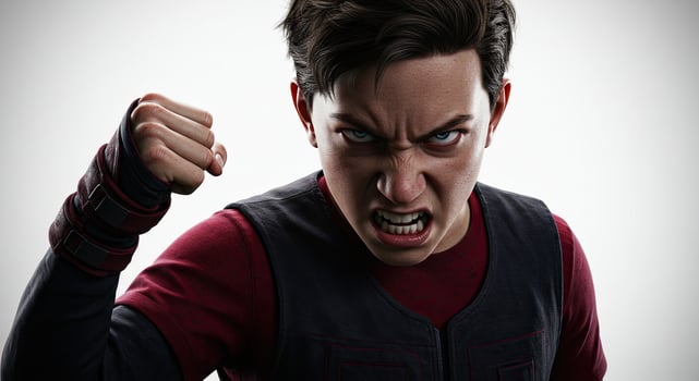 Angry young man with clenched fist expressing frustration and aggression photo