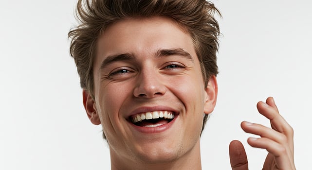 Young handsome man with a genuine smile showing his teeth for advertising photo