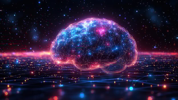 An artistic depiction of a glowing brain representing the concept of artificial intelligence. photo