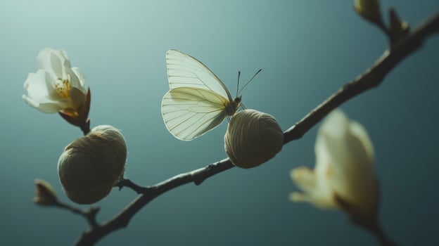 White Butterfly on Blossom Branch photo