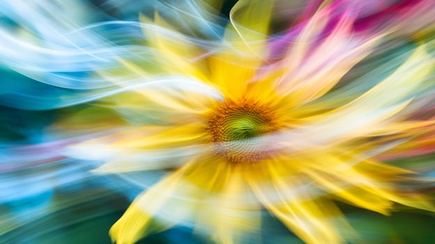 Abstract Whimsical Sunflower with Motion Blur and Vibrant Colors photo