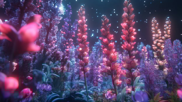 Glowing Pink and Purple Flowers in a Dark Fantasy Setting photo