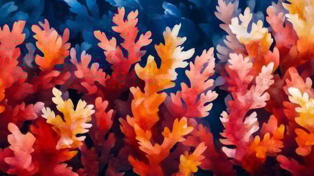 Watercolor Painting of Red and Orange Autumn Leaves photo