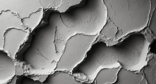 A black and white photo of a cracked wall