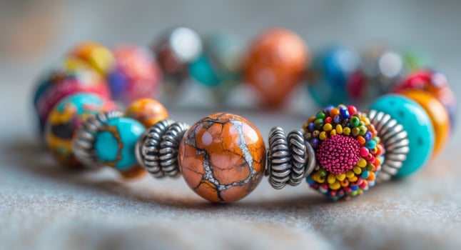 Colorful Beaded Bracelet. A Fusion of Textures, Colors, and Intricate Details photo