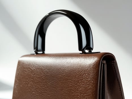 A brown leather handbag with a black handle photo
