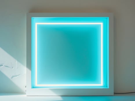 A neon light is on a white wall photo