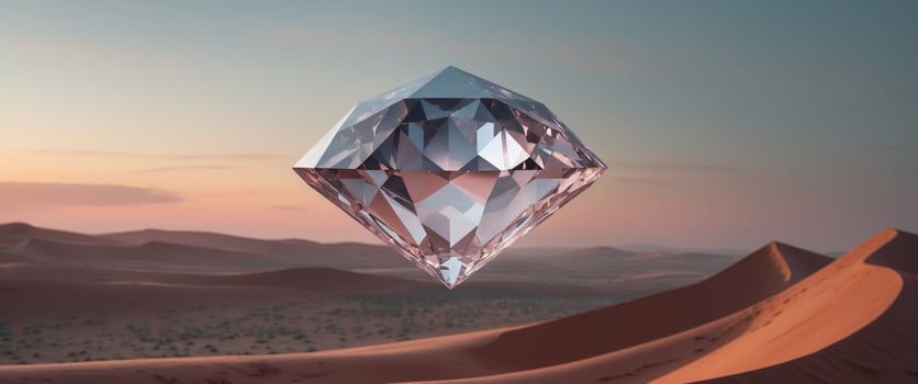 A diamond in the desert with a sunset in the background photo